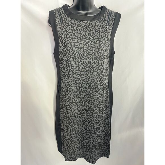 Lapis Leopard Print Black Grey Sheath Dress Sze L Animal Print Office Career 90s - Picture 1 of 11